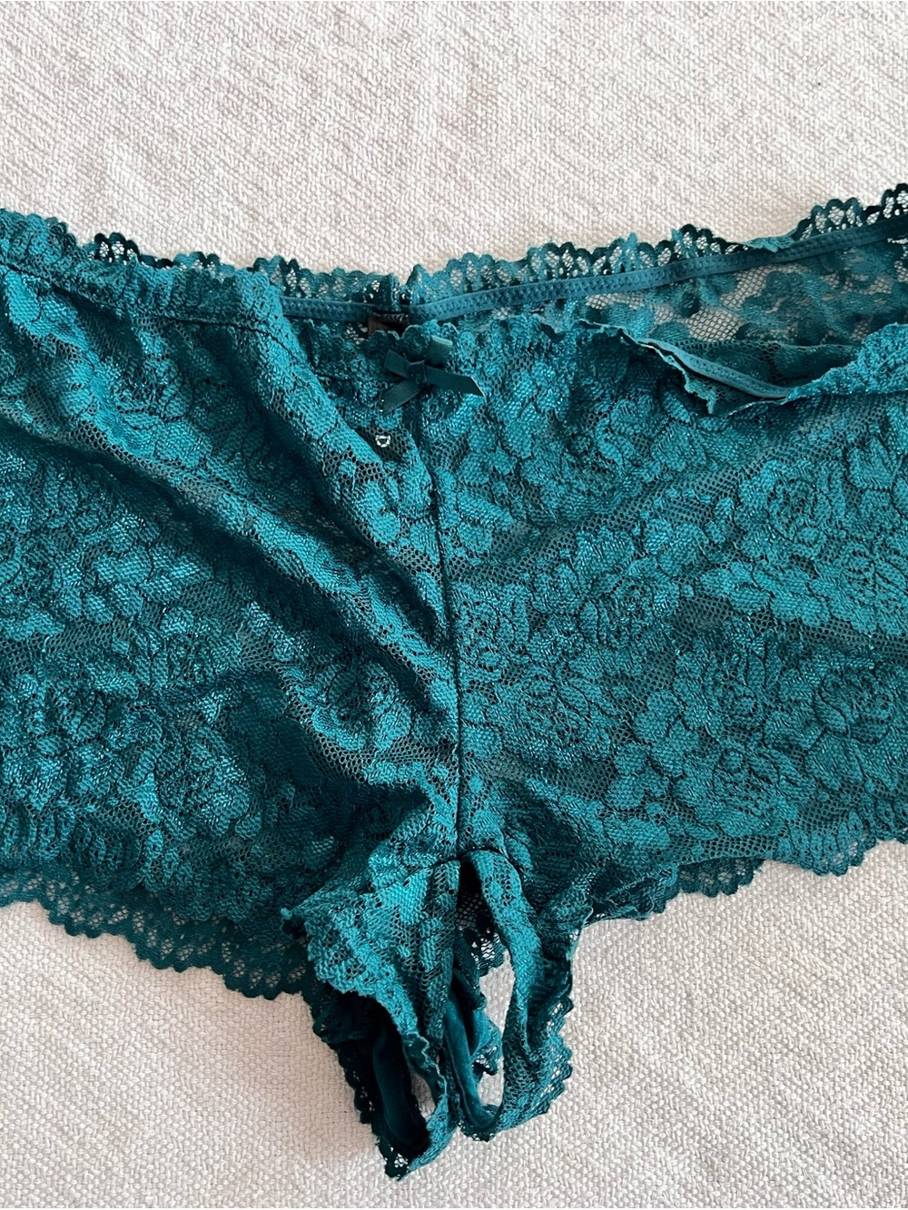 Lace crotchless Boyshort Panty in Teal